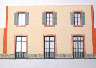 12-Ensemble murs et vitrages assemblés. Vous pouvez choisir la teinte des volets, blanc gris ou brun. Vous pouvez figurer certains volets fermés, découper délicatement certaines portes pour les faire apparaître ouvertes ceci ajoutera une fine touche à votre construction.