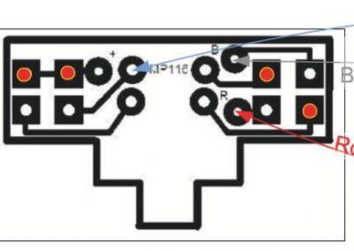 6 - Les platines d’éclairage MPEL 116 sont à relier à la platine MPPE 456 selon les indications données dans la notice de la MPPE 456. Attention à la position du fil bleu, qui doit être soudé sur la borne (+).