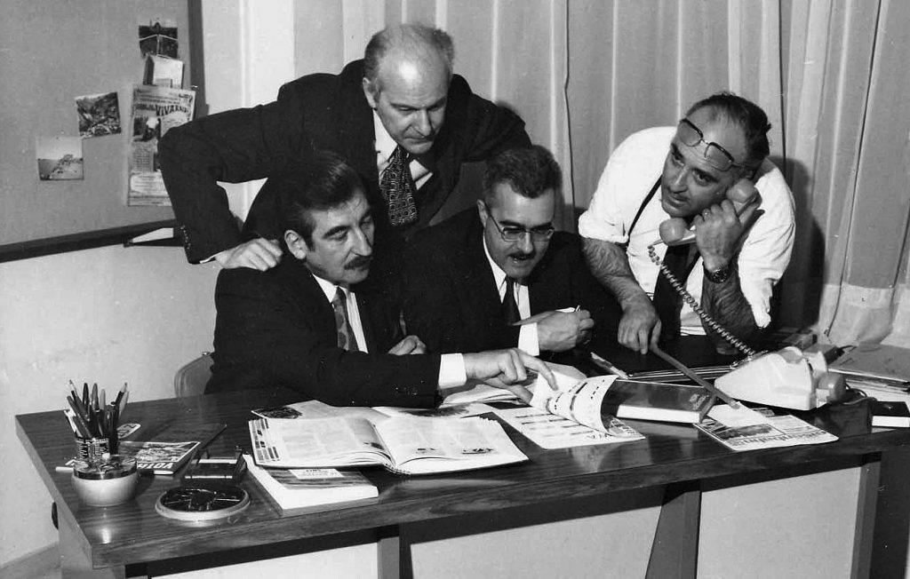 L'équipe en 1972, de gauche à droite Jacques Bourel, Paul Stahl, Bernard Renaudot et Jacques Mériat.